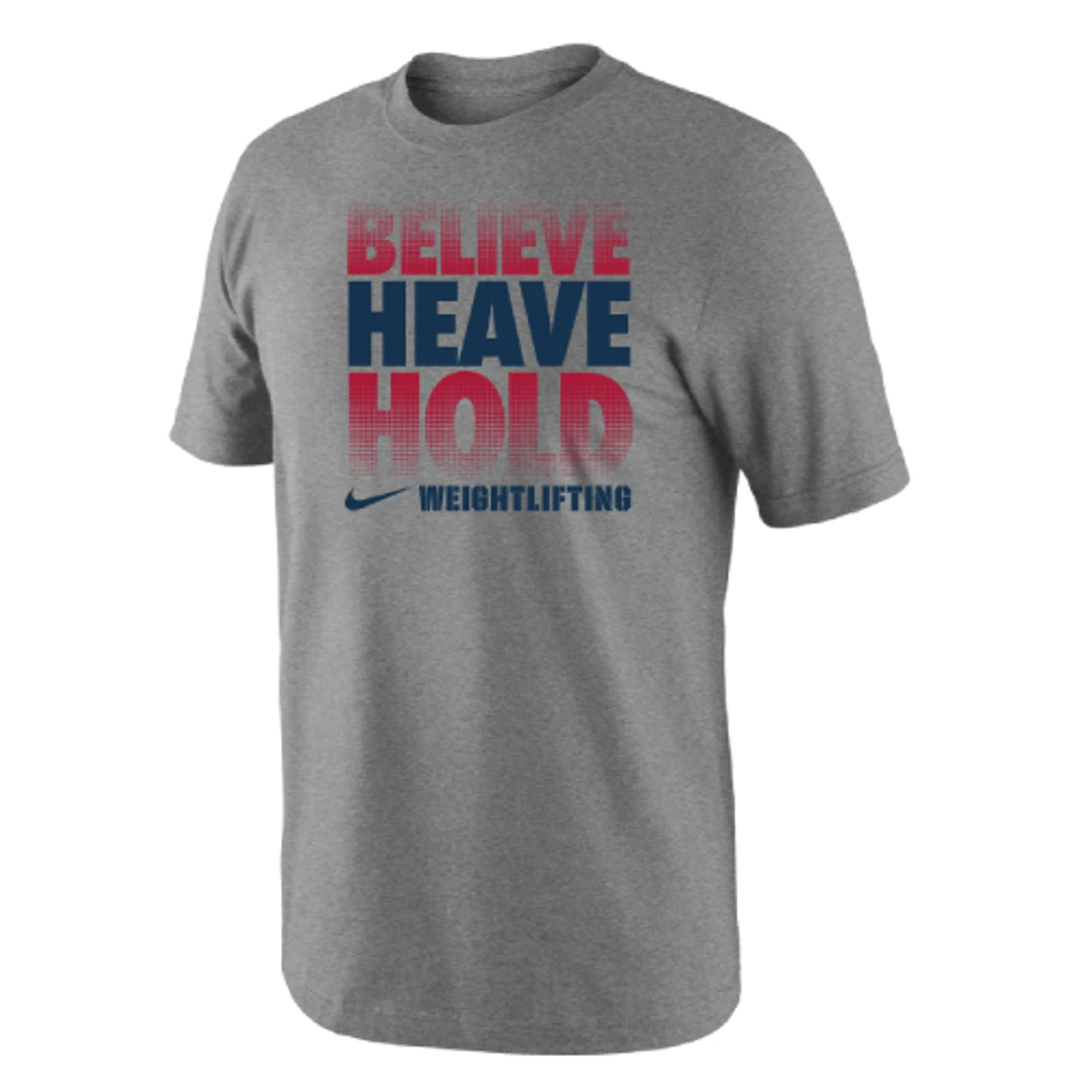 Nike Youth Weightlifting Believe Heave Hold Grey Tee - Grey/Red/Blue Fade 1 Nike Youth Weightlifting Believe Heave Hold Grey Tee - Grey/Red/Blue Fade