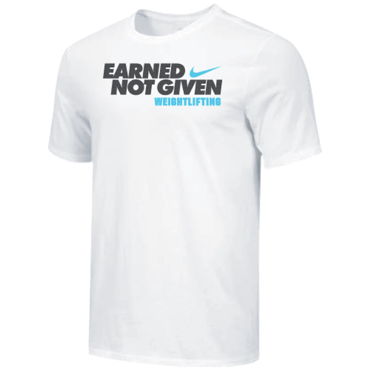 Nike Men's Weightlifting Earned Not Given Tee - White/Black/Blue 1 Nike Men's Weightlifting Earned Not Given Tee - White/Black/Blue