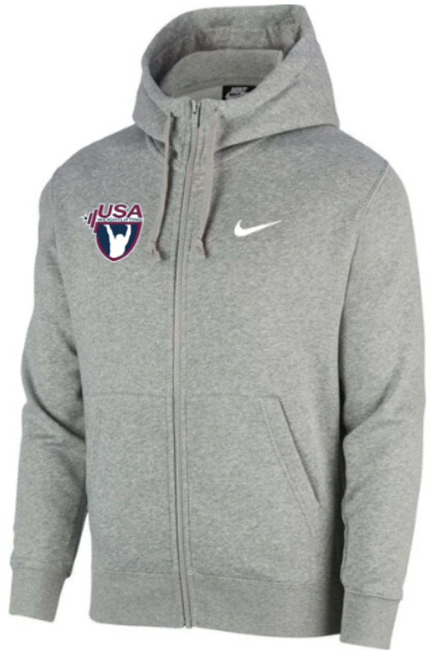 Nike Youth USA Weightlifting Club Fleece Full Zip Hoodie - Heather Grey 1 Nike Youth USA Weightlifting Club Fleece Full Zip Hoodie - Heather Grey