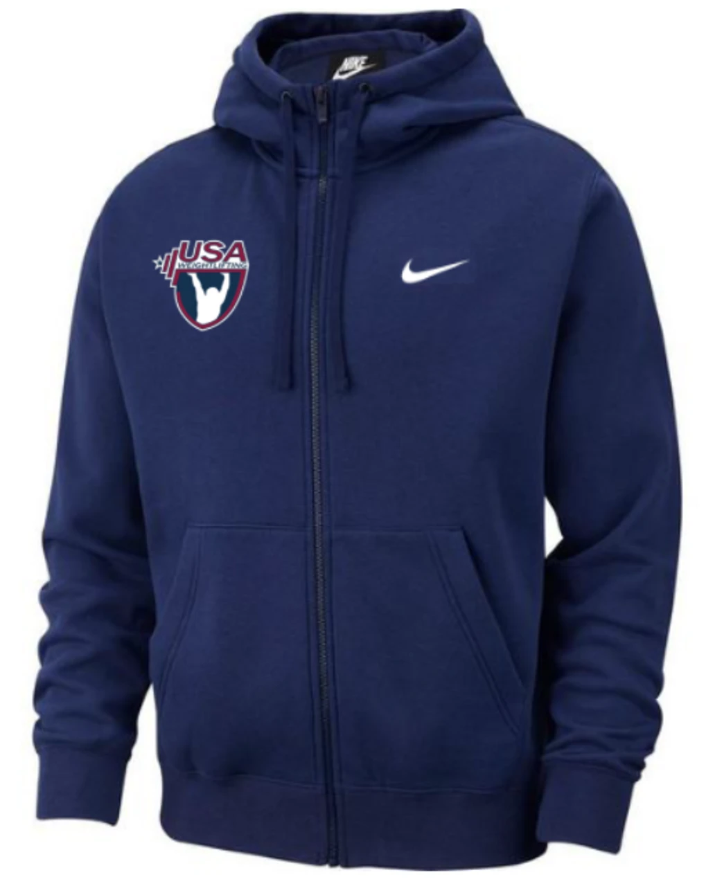 Nike Men's USA Weightlifting Club Fleece Full Zip Hoodie - Navy/White 1 Nike Men's USA Weightlifting Club Fleece Full Zip Hoodie - Navy/White