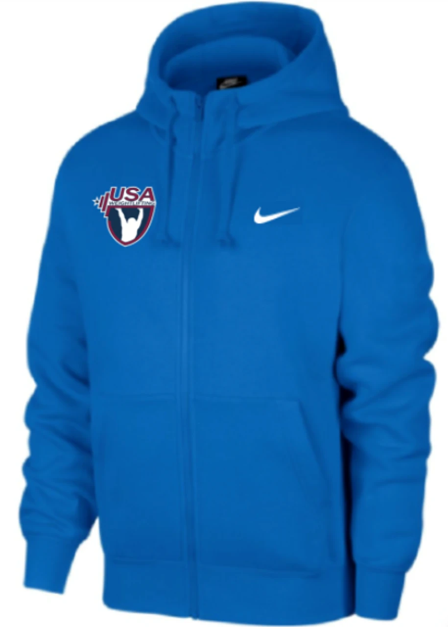 Nike Men's USA Weightlifting Club Fleece Full Zip Hoodie - Royal 1 Nike Men's USA Weightlifting Club Fleece Full Zip Hoodie - Royal