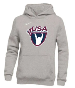 Nike Youth USA Weightlifting Pullover Club Fleece Hoodie - Grey/White