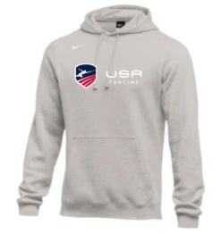 Nike Men's USA Fencing Club Horizontal Logo Fleece Pullover Hoodie - Heather Grey
