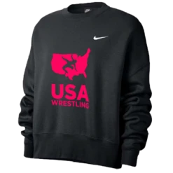 Nike Women’s USA Wrestling Fleece Trend Crew - Black/Fluorescent Raspberry
