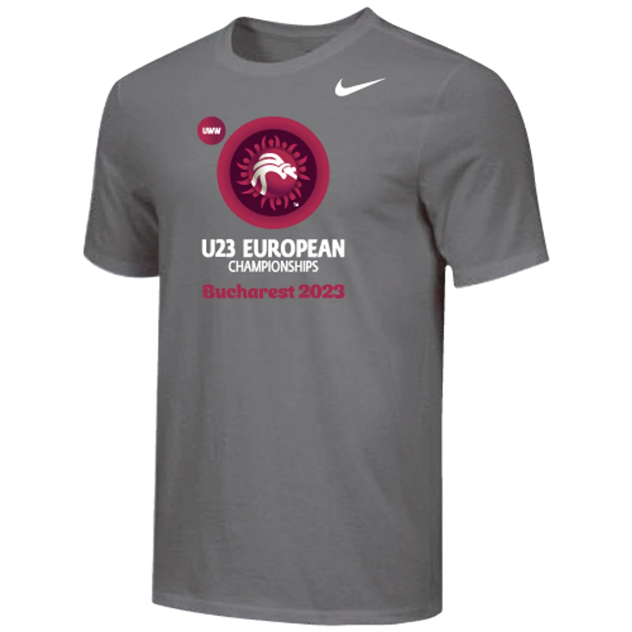 Nike Men's UWW U23 European Championships Bucharest 2023 Tee - Grey 1 Nike Men's UWW U23 European Championships Bucharest 2023 Tee - Grey