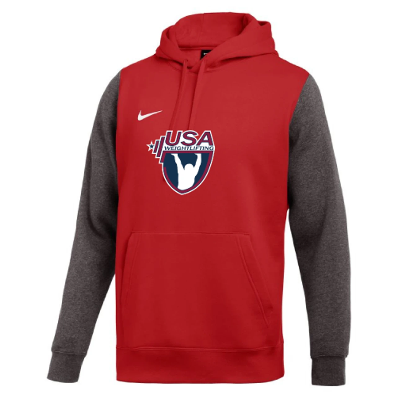 Nike Men's USA Weightlifting Club Fleece Color Block Hoodie - Red/Grey 1 Nike Men's USA Weightlifting Club Fleece Color Block Hoodie - Red/Grey