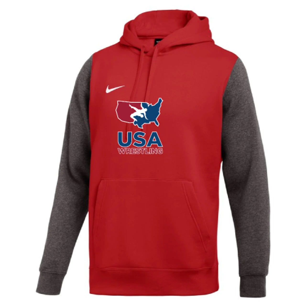 Nike Men's USA Wrestling Club Fleece Color Block Hoodie - Red/Grey 1 Nike Men's USA Wrestling Club Fleece Color Block Hoodie - Red/Grey