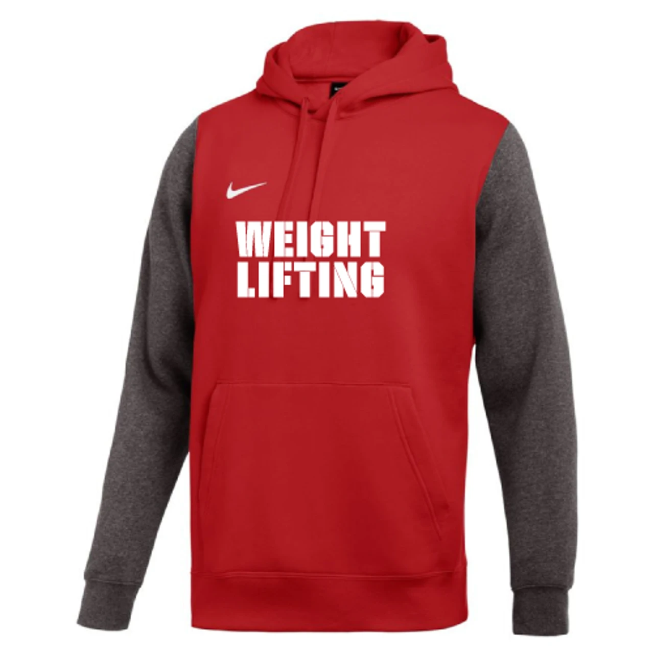 Nike Men's Weightlifting Club Fleece Color Block Hoodie - Red/Grey 1 Nike Men's Weightlifting Club Fleece Color Block Hoodie - Red/Grey